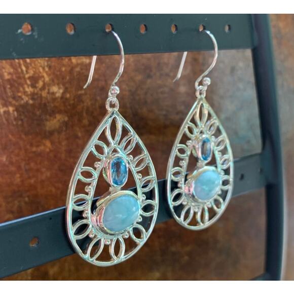 Sterling Silver, Larimar and Blue Topaz Earrings by PTI - Picture 3 of 5